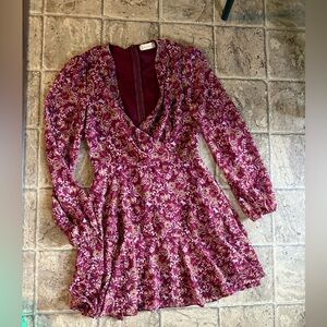 Altar'd State Burgundy Floral Long Sleeve Dress